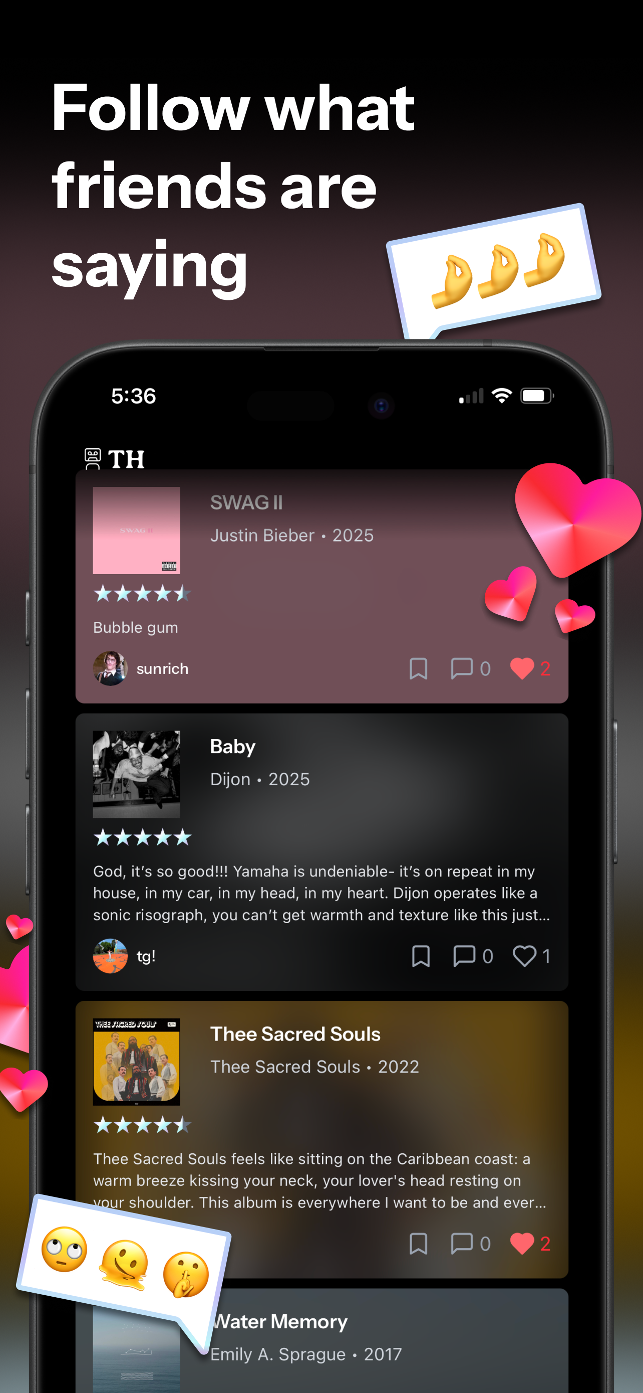 Tapehead feed of friends and their recent listening.