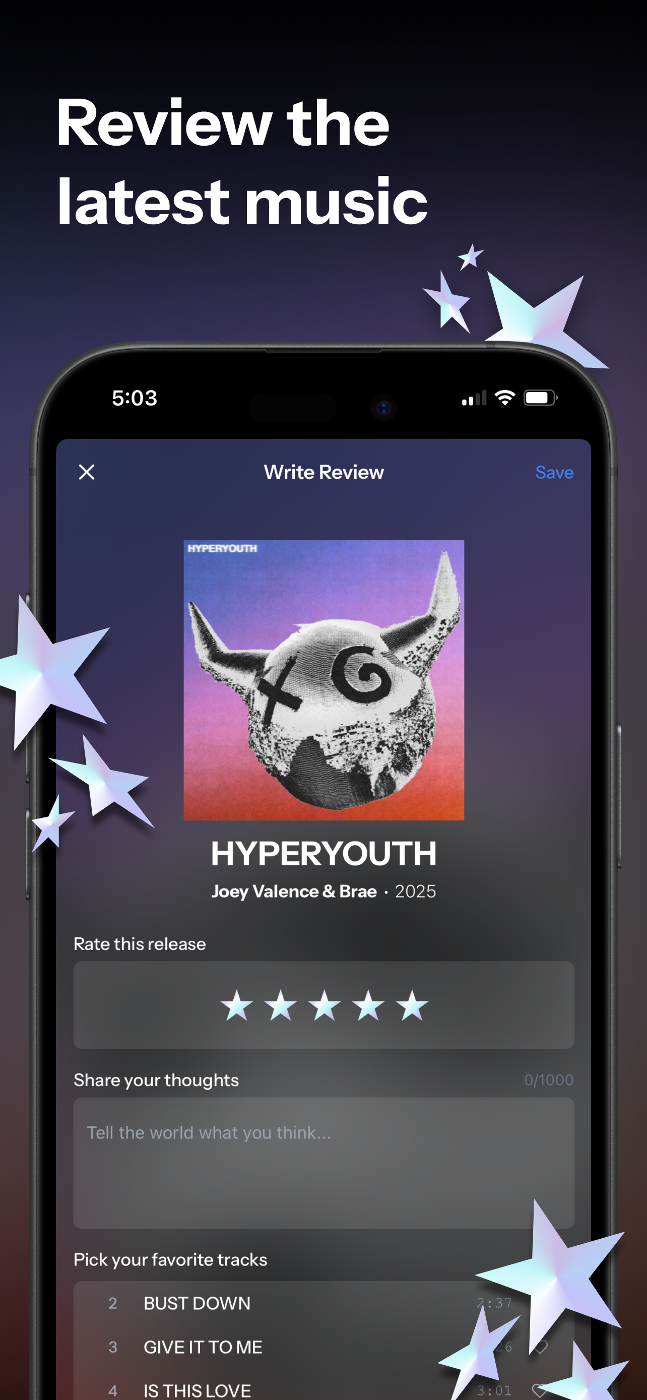 Tapehead review composer showing rating controls.